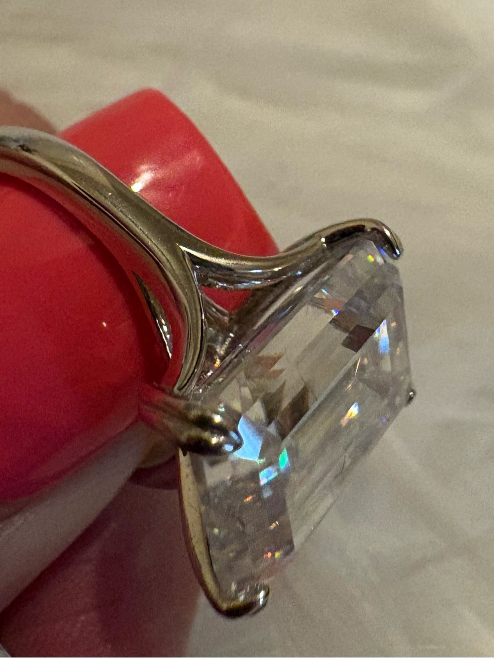 10 KT Emerald-Cut Moissanite Solitaire Ring set in 925 Sterling Silver